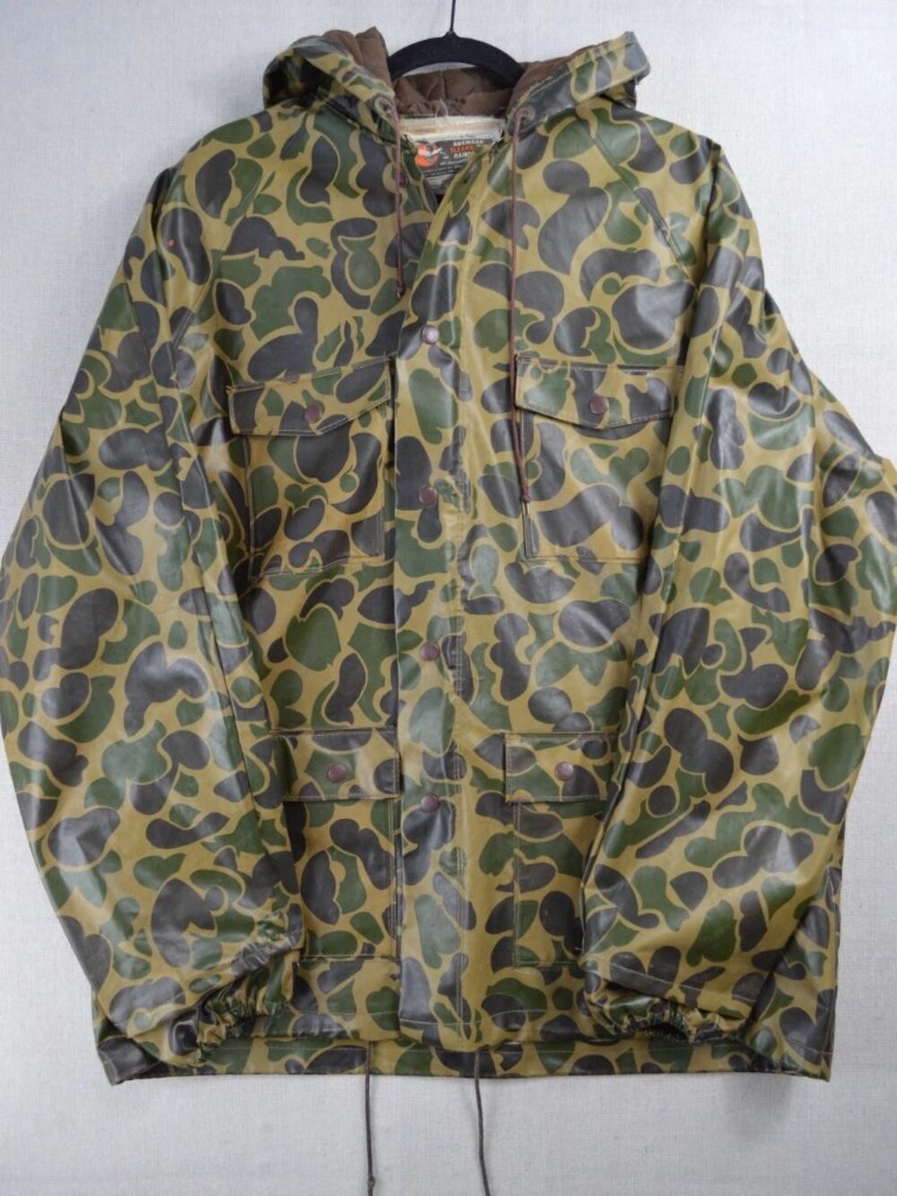 Vintage American Clearwater Mens Green Hunting Rain Jacket Camo Waterproof Sz M
